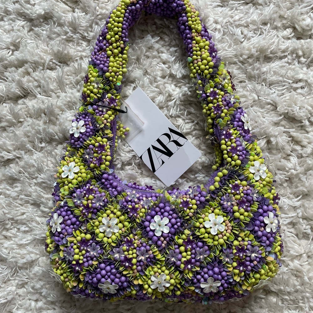 Zara Purple and Green Beaded Women's Purse